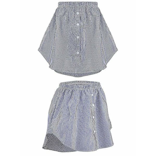 4 st Skjortförlängare för Kvinnor Justerbar Lager-på-lager Falsk Topp Nedre Kant Skjorta Halvlång Mini Kjol (flerfärgad, Xl)-WELLNGS Blue-White Stripes 2XL
