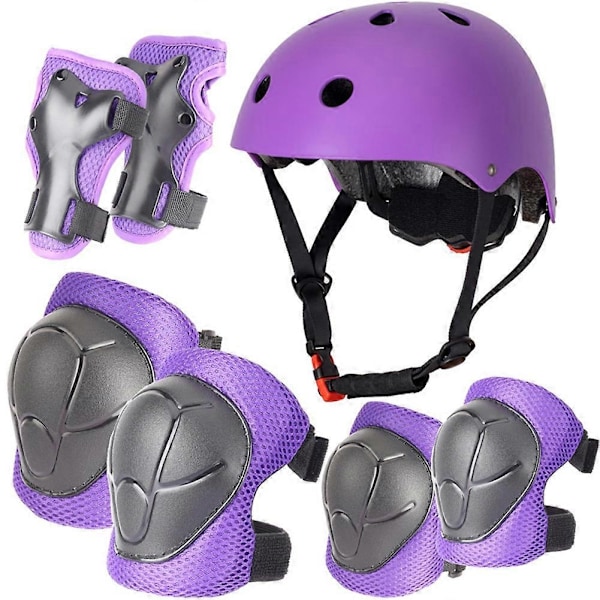 Barnskyddsutrustning Set Lättvikt Rullskridskoåkning Skyddsutrustning-WELLNGS Purple