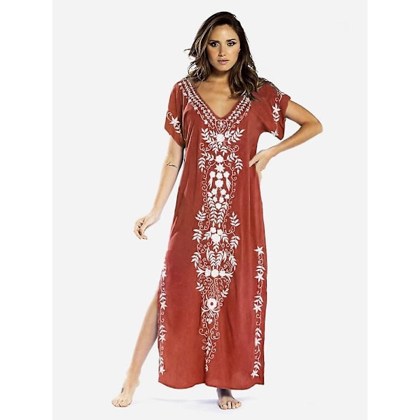 Broderet bomuldsbluse - WELLNGS Brown