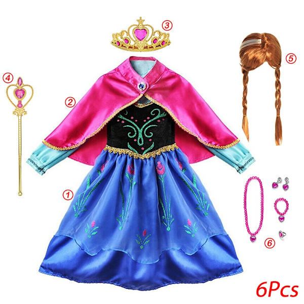 \"Frost 2\" Elsa-kostyme jente barn Halloween rollespill Snødronning Anna prinsessekjole festkjole kjole kjole Elsa-kjole C-WELLNGS Elsa Dress C 5T(tag 120)