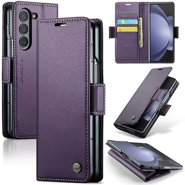 För Samsung Galaxy Z Fold5 CaseMe 023 Fjärilspänne Lychee Grain RFID Stöldskydd Läder Telefonfodral-WELLNGS Pearly Purple