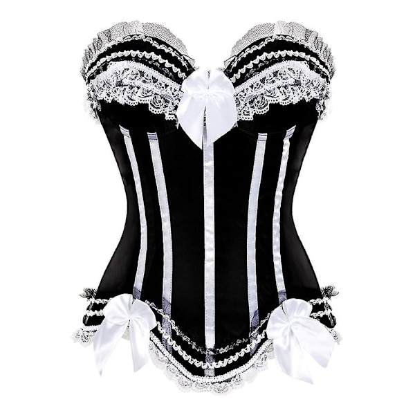 Seksikäs satiininen pitsillä koristeltu korsetti, yläosa, burlesque-korsetti, vartalonmuotoilija, alusvaatteet, showtyttö, juhla-asu, pluskoko - WELLNGS 8068 White M