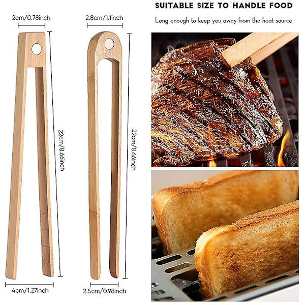 2 stk magnetiske bambus toasttenger 8,7 tommer tre kjøkken toasttenger for matlaging, naturlig Bam-WELLNGS
