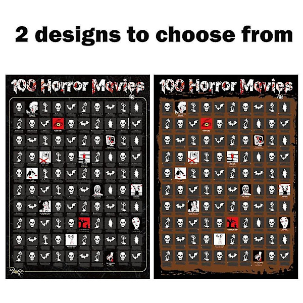100 Gyserfilm Scratch Off Poster til Halloween Stor Biograf Skrabbar Poster Gave til Filmfans - WELLNGS B