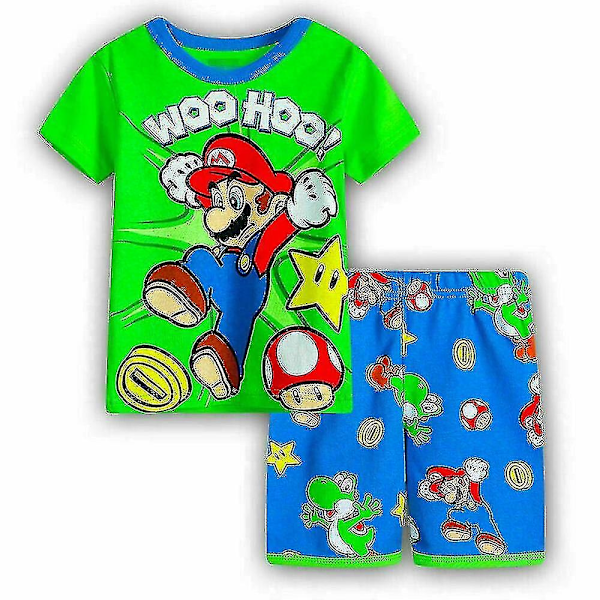 Barn Pojkar Flickor Super Mario Sport Outfit Kortärmad T-shirt Elastisk Midja Shorts Casual Pyjamas Sleepwear Set-WELLNGS 3-4 Years