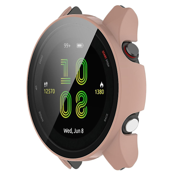 Kompatibel med Garmin Forerunner 255 Anti-ridse Anti-fald Hård PC Urkasse Beskyttelsescover med Hærdet Glas Skærm -WELLNGS Pink