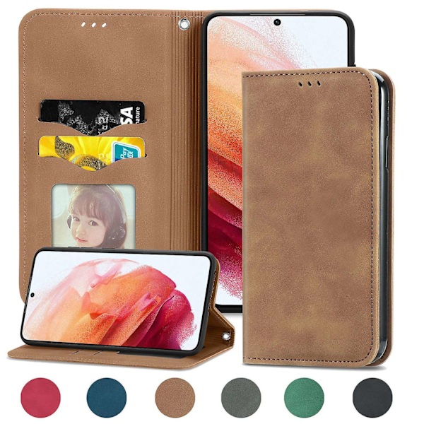 Fodral för Samsung Galaxy S21 Fe Magnetiskt stängning Läder Plånboksfodral Housse Etui Stöttålig - Marron-WELLNGS