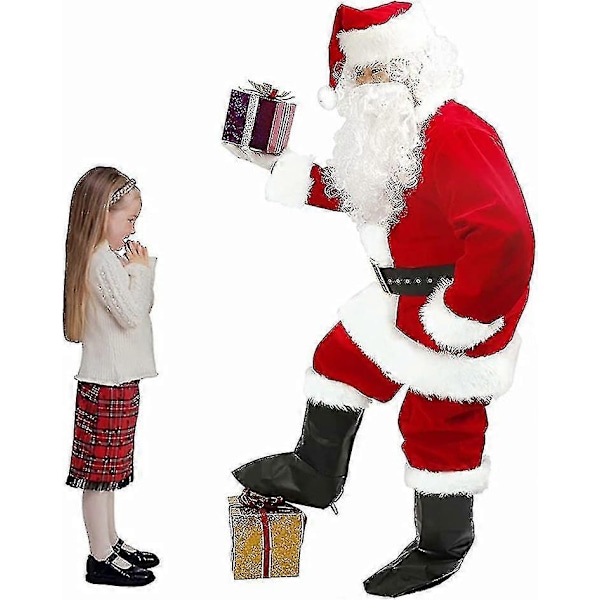 Jultomte Kostym med Skägg Jultomte Dräkt Vuxna Män Lyxig Jultomte Kostym Set - WELLNGS M