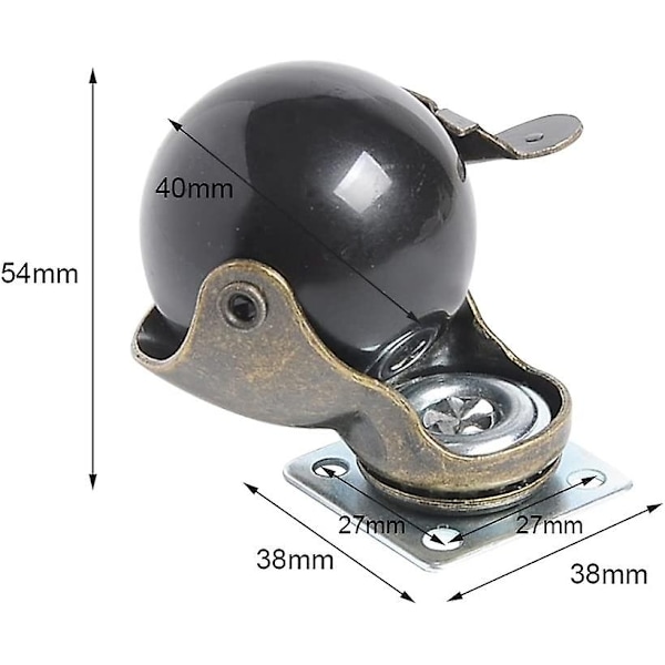 4 stk. kuglehjul 360 graders roterende antikke drejeplader metalhættet kugleformet bremse heavy duty til skrivebordsstol sofabord legetøjsskobe F 1.5inch 40mm  With Brake