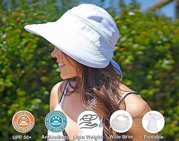 Damehat UPF 50+ UV Solbeskyttelse Konvertibel Strand Solhat - WELLNGS White
