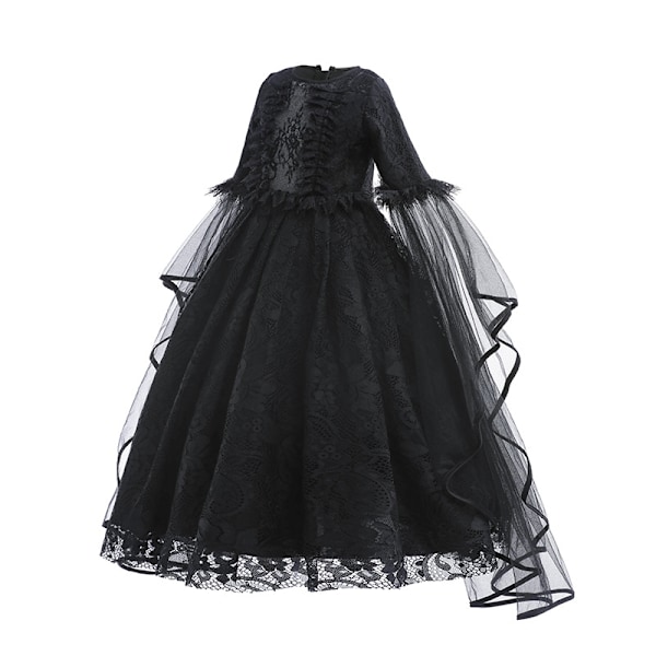 Maleficent tyttöjen mekko ylellinen pitsi musta noitamekko lapset Halloween karnevaali cosplay-asu tumma teema cosplay-asu mekkosetti-WELLNGS Dress Sets 01 7-8Y Tag-140