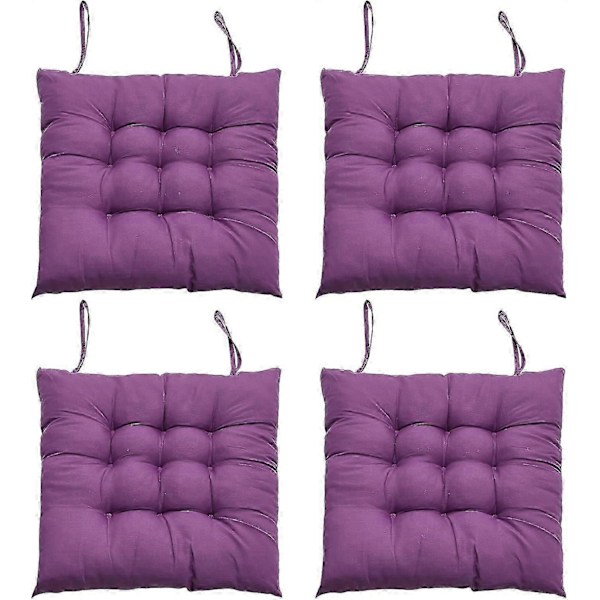 4-Delars Sittdynset för Matstolar, 40 x 40 cm Bekväm Sittdyna för Matstol, Köksstolsdyna med Knytband (Lila)-WELLNGS