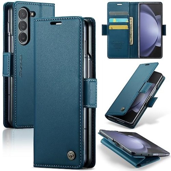 For Samsung Galaxy Z Fold5 CaseMe 023 Sommerfuglspenne Lychee Korn RFID Tyverisikkert Lær Telefondeksel - WELLNGS Blue