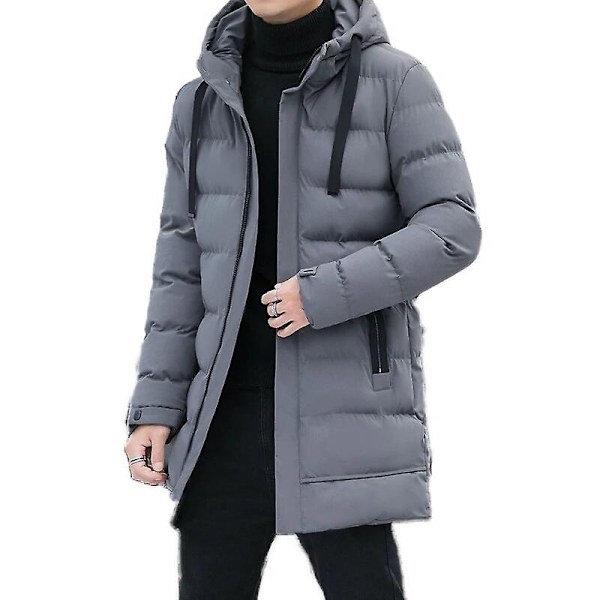 Herre Vinter Varm Lang Yttertøy Hette Tykk Mid-lengde Hette Foe Varm Frakk Vinter Puffer Jakke Mote Parka Frakk-WELLNGS Grey 4XL