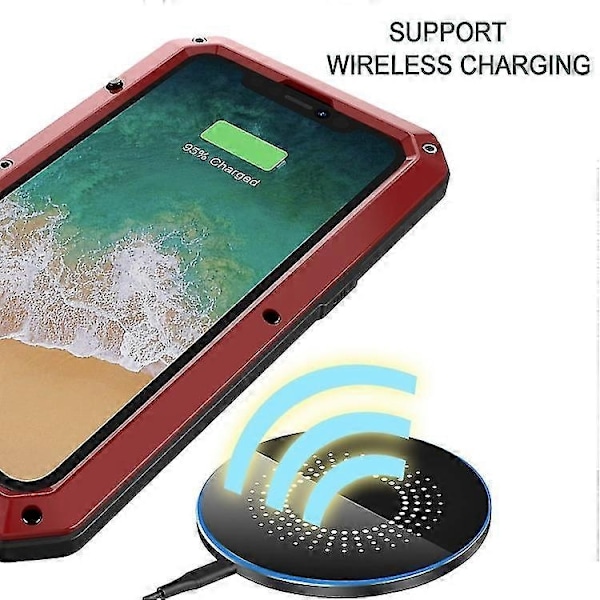 Kompatibel med Iphone 15 Stöttåligt Liv Vattentätt Dammtätt Metall + Silikon Mobiltelefonfodral-WELLNGS Red 15 Pro