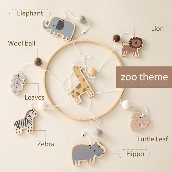 Lova Babe Baby Mobile Dyrelek med Filtkuler Giraff Løve Elefant Zebra Mobil Baby Tre Krokodille Mobil Nyfødt Gutt Jente Flodhest Blader-WELLNGS