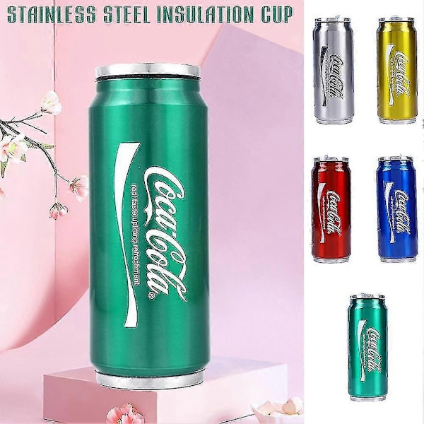 350ml/500ml Coca Cola krus, varm og kold isolering, 304 rustfrit stål termokande, Coke kæmpe vandflaske, tilpasset bil Tra-WELLNGS Actual Capacity 360Ml Green