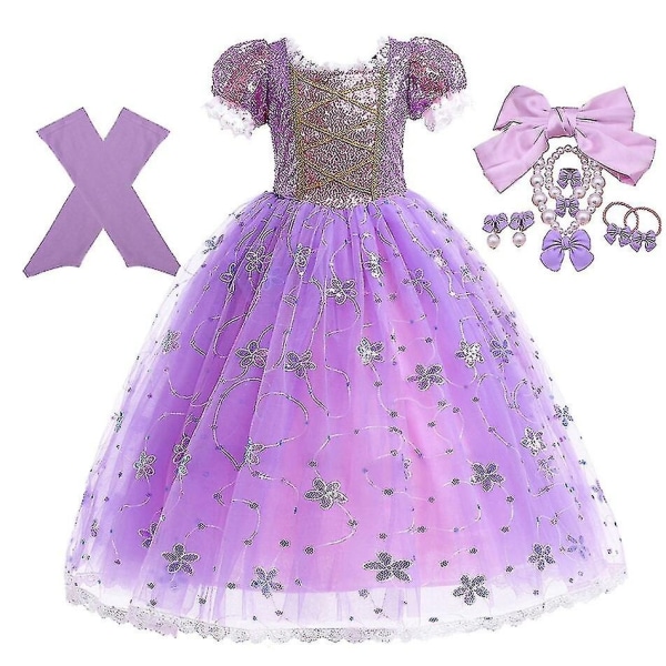 Prinsesse Rapunzel-kjole til jenter Elegante lilla kjoler Fancy karnevalskostyme Barneball-aftenkjoler Halloween lekekjoler3Y Tag-11-WELLNGS 3Y Tag-110 Rapunzel Sets 04