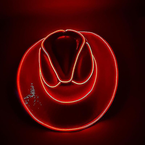 Disco Luminous Led Brud Cowgirl Hat Glødende Lys Bar Cap Bachelorette Party Tilbehør Blinkende Neon Western Cowboy Hat-WELLNGS Red