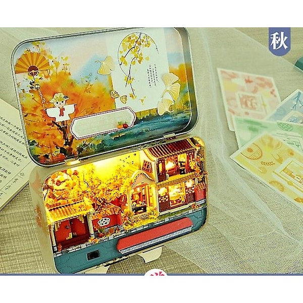 Boxteater Mini Dockhus Prefabricerat Miniatyr DIY Dockhus Kit Möbelfodral leksaker för Barn Födelsedagspresenter-WELLNGS Th7