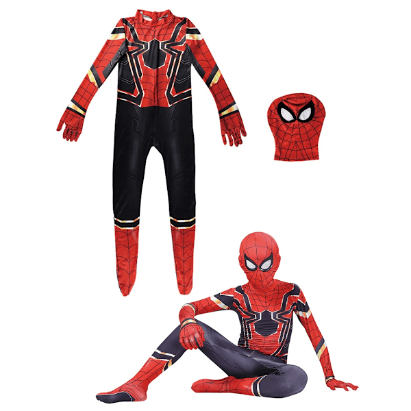 MARVEL Comics Spiderman-asu Lapsille Halloween-roolipeli Bodystocking Klassinen Spiderman Poikien Cosplay-asu 120 (110-119 cm)-WELLNGS 120(110-119cm) Iron Spider