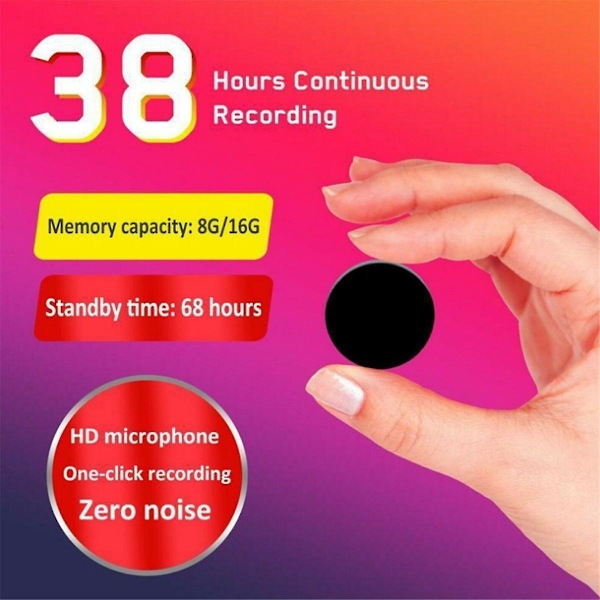 Digital stemmeoptager Mini broche lydoptager Professionel langdistance stemmeoptager MP3-afspiller -8GB-WELLNGS