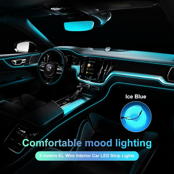 LED-inredningsljus 5v EL trådbil, 3m bilinteriör för bilar med 6mm sömkant, biltillbehör med USB -atmosfärsbelysning Interio-WELLNGS