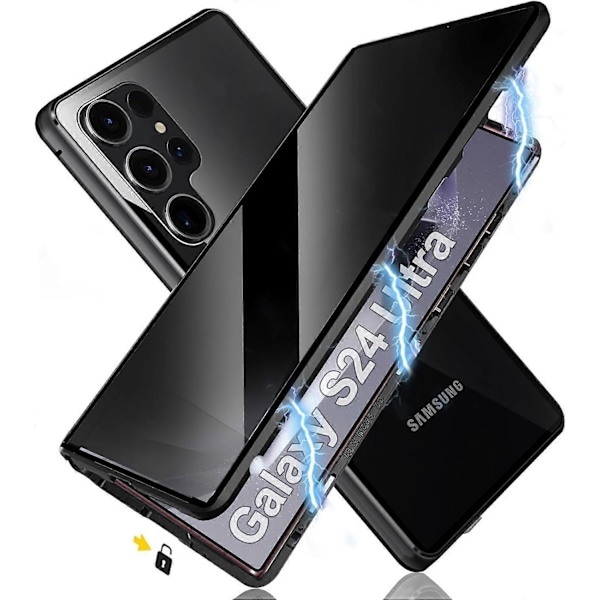 Yksityisyys Magneettinen Suojakotelo Samsung Galaxy S24 Ultra/S24 Plus/S24 -puhelimille turvalukolla, Magnetic-WELLNGS Black S24