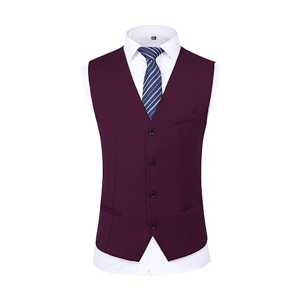 Allthemen Herrkostym för bröllop, fest, middag, 3-delat affärskostym, kavaj, väst, byxor, 9 färger - WELLNGS Dark Red 2XL