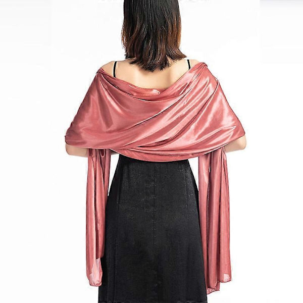 Kvinders Silke Satin Langt Tørklæde Wrap Letvægts Solid Aftenkjole Bryllup Sjal-WELLNGS Red skin