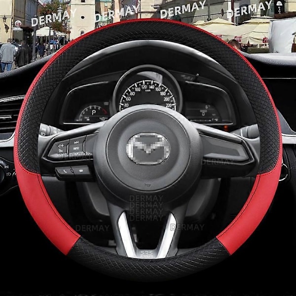 Yhteensopiva Mazda CX3 CX4 CX5 CX7 CX9 CX30 CX50 CX60 CX70 CX90 -automallien kanssa, auton ohjauspyörän suojus PU-nahkaa, liukumaton, autotarvikkeet - WELLNGS White