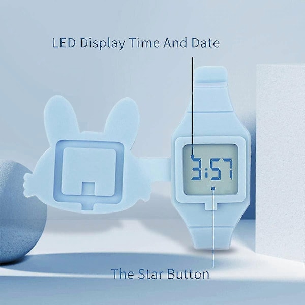 Barnklocka, flickklocka Digital Söt Form LED Mode Silikonarmband Clamshell Design Armbandsur Flicka-WELLNGS 02-Blue