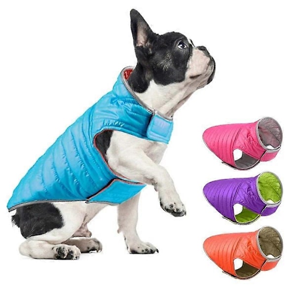 Vändbar liten hunddunjacka, dubbla färger, reflekterande vinterhundkläder för stora hundar, chihuahua-kappa, fransk bulldogg-väst - WELLNGS Cyan Yellow XS