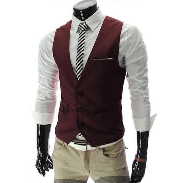 Herrar Peaky Blinder Väst Slim Fit Kostymväst Jacka - WELLNGS Wine Red L