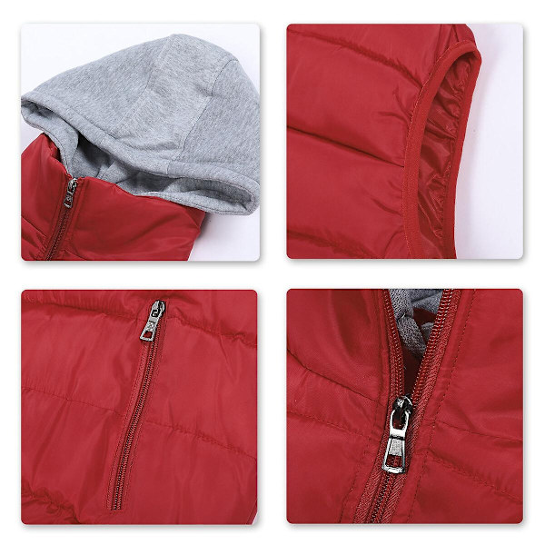 YOUTHUP Herr Quiltad Väst med Huva Utomhus Tjock Fritidssport Huva-WELLNGS Red XS