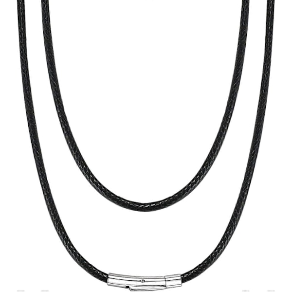 Vandtæt flettet læderhalskæde til mænd og kvinder med rustfrit stål/sort lås, 2/3MM bredde, 16\"-30\" længde, sort/brun -WELLNGS Black-3MM 28 inch