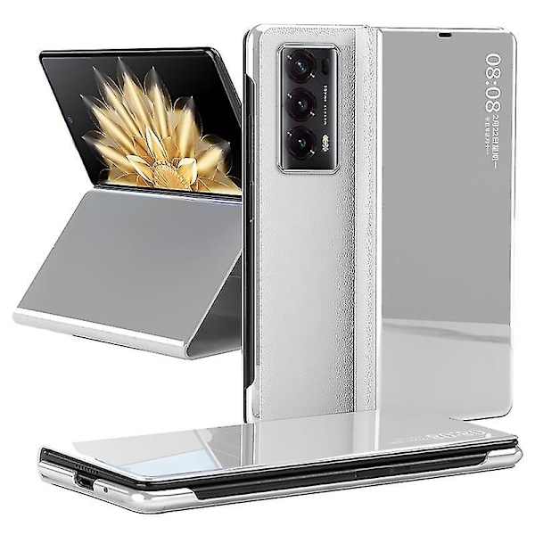 Peilillä varustettu iskunkestävä puhelimen kuori, yhteensopiva Honor Magic V2 5G PC Viewow -kääntöpuhelimen kanssa, telineellä -C2-WELLNGS Silver