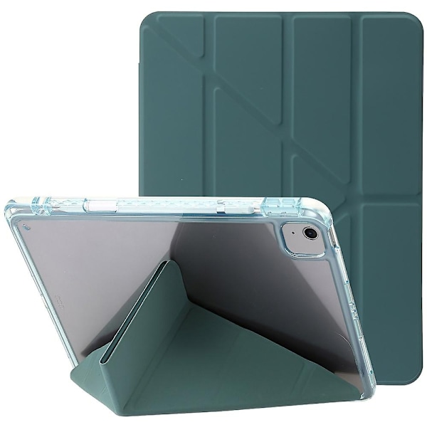 for iPad Air 11 (2024) Etui PU Lær Origami Stativ Gjennomsiktig Tablet Deksel - Svart Grønn-WELLNGS Blackish Green