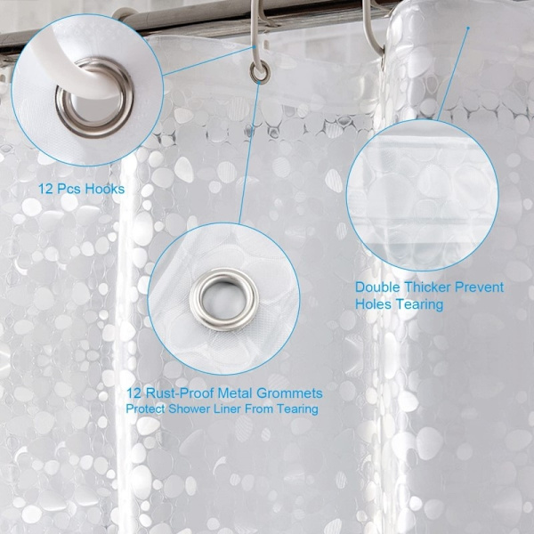 Modern duschdraperi 3D Mögelsäkra badgardiner med krok Vattentäta duschskärmar Genomskinligt badrum Heminredning White-WELLNESS White W180xH180cm