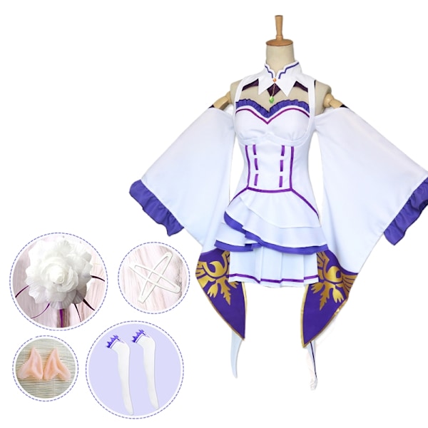 Anime Emilia cosplay Rezero kostym docka Re Zero Emilia Cosplay kostym kappa docka peruk dam Halloween kostym dam XL-WELLNGS XL Costume