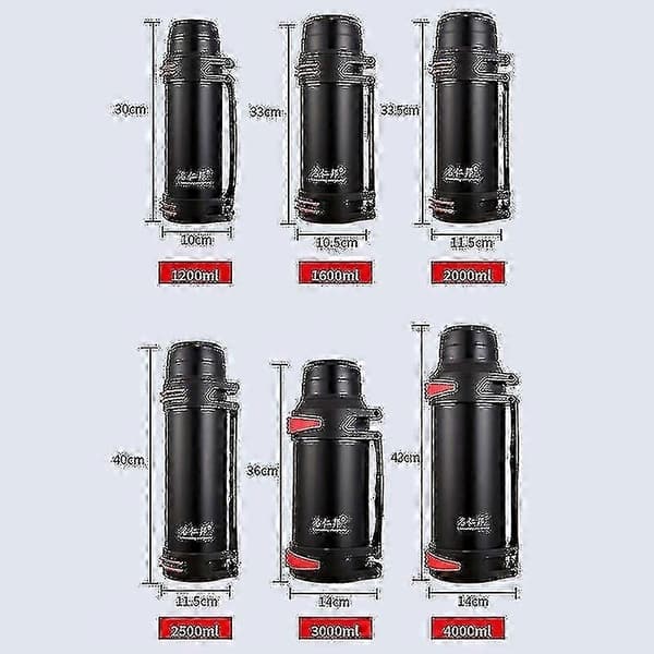 1200-4000ml Stor Vakuumkolbe Termoskopp i Rustfritt Stål med Skulderstropp 48 Timer Isolering - WELLNGS 1200ML silver