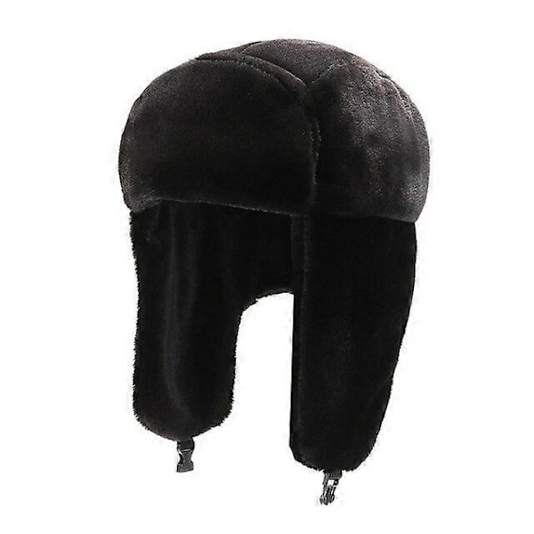Vinter Plysch Rysshatt Tjockare Varma Öronmuffar Ullhatt Koreansk Mode Rysshatt Öronmuffar Pilothatt Pilothatt - WELLNGS Black