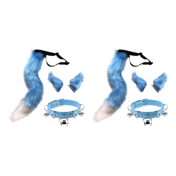 1/2/3/5 Faux Kattöron och Svans Set Halloween Fancy Dress Cosplay Blå-WELLNGS Blue 2PCS