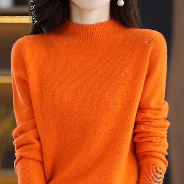 100% ull kashmirtröja dam stickad tröja turtleneck långärmad pullover höst vinter kläder varm tröja toppar-WELLNGS Orange China S