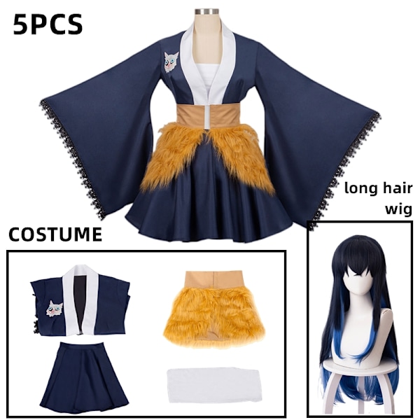 Anime Hashihira Inosuke Cosplay Halloween-asu Naisten asu Mekko Draama-asu Yhtenäinen mekko Cosplay S-WELLNGS S costume long wig