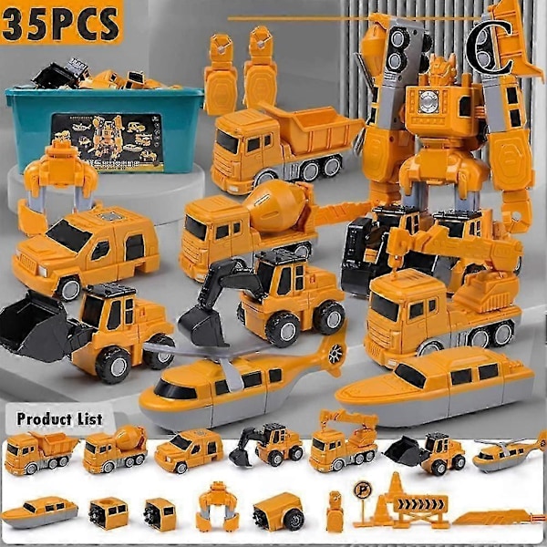 Magnetisk Transformerende Ingeniør Bil Samlet legetøj - WELLNGS Yellow 35 piece set