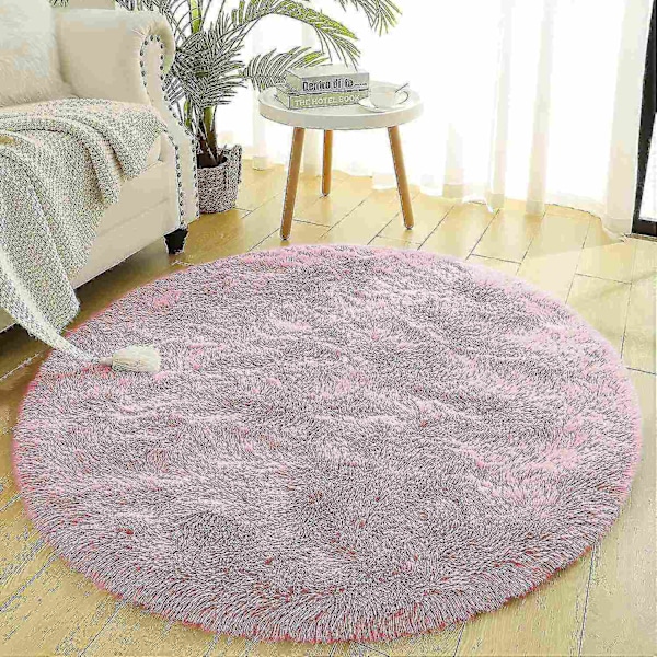 Noahas teppe stue Rund tykk teppe Fluffy stor teppe gulvmyk teppe soverom lang plysj-WELLNGS Pink 183X183CM  6X6inch