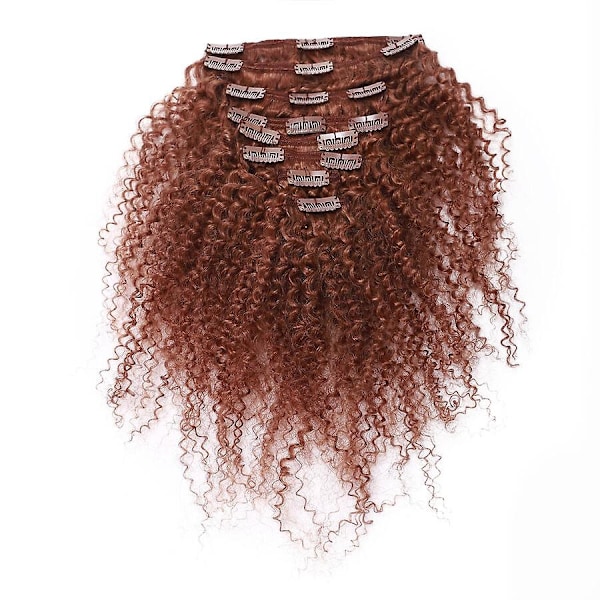 8 kpl Afro Curly Clip In ihmishiusten pidennykset brasilialaiset hiukset-WELLNGS vividauburn 24inch