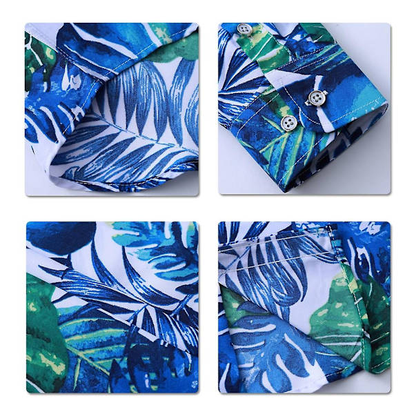 Allthemen miesten rento Havaijin ranta kukkainen kaulus pitkähihainen paita-WELLNGS 4XL