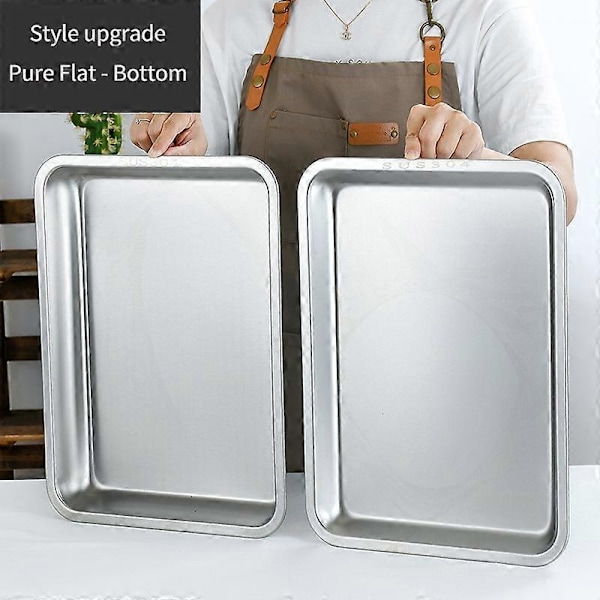 304 rustfritt stålbrett, rektangulær ren flat bunn firkantet plate, kommersiell kjøkken bakefiskplate, fortykket dampet risplate-WELLNGS Y-style L60 W40 H4.8flat bottom